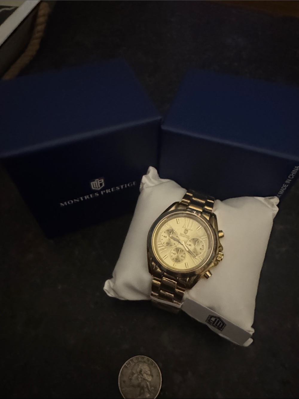 Montres Prestige Gold-Tone Women’s  Chronograph Bracelet Watch